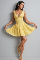 Averid Yellow Anglaise Bow A-Line Mini Dress