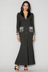 Zeno Deep-V Diamond Suit High Slit Maxi Dress