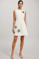 Vida White Round Neck Floral Mini Dress