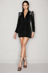 Niera Diamond Embellishment Blazer-Black