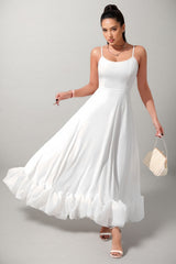 Avira U-Neck Large Hemline Maxi Dress-White