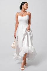 Avira U-Neck Large Hemline Maxi Dress-White