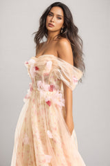 Amory 3D Floral Off-Shoulder Midi Dress