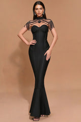 Briarlk Fringe Halter Fishtail Maxi Dress