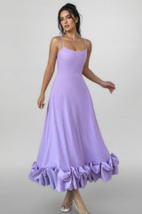 Karia U-Neck Large Hemline Maxi Dress-Purple