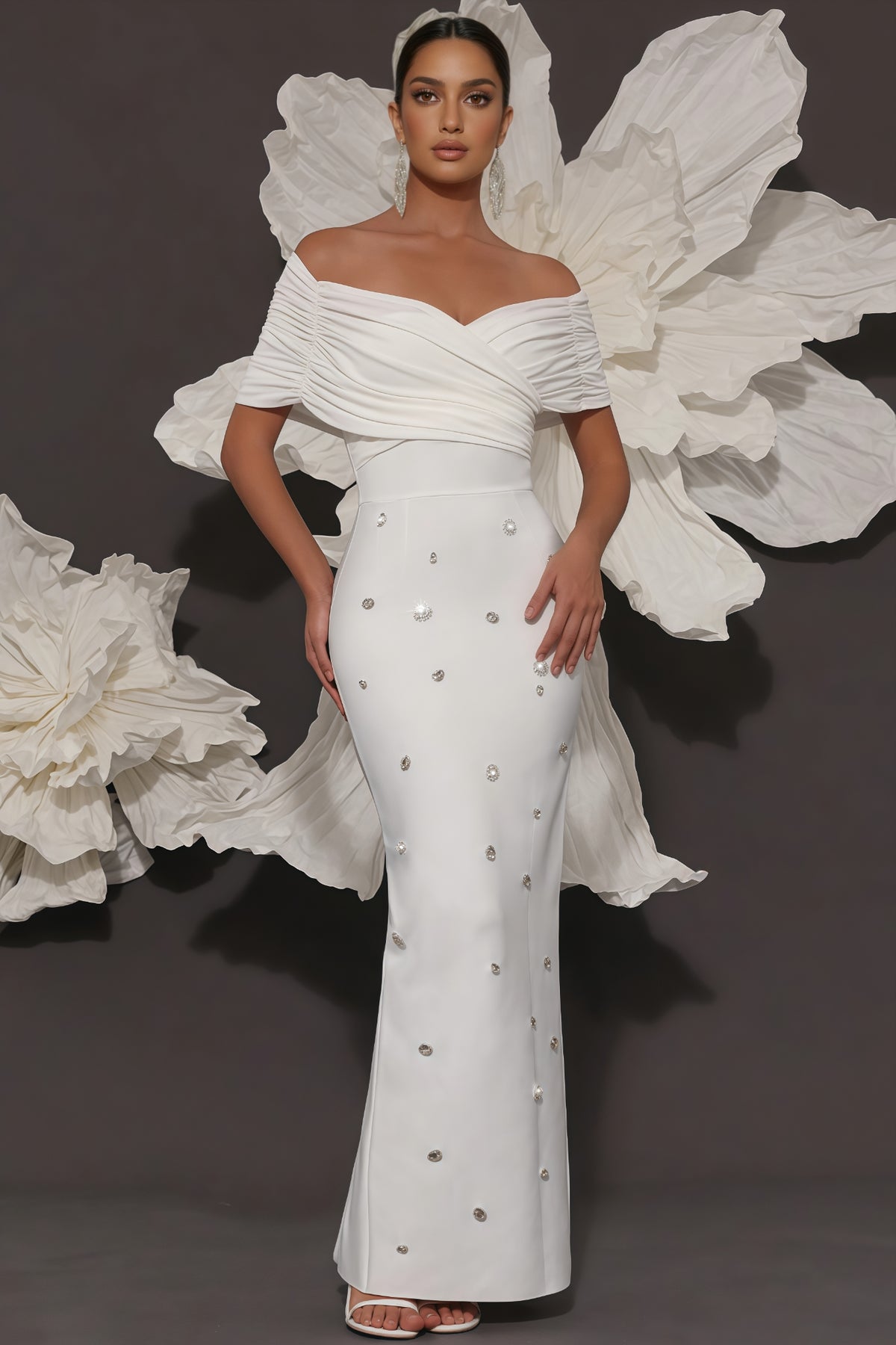 Oonan White Strapless Mesh Midi Dress