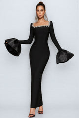 Marcen Studded Flared Sleeve Maxi Dress