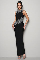 Pam 3D Floral Diamond Bandage Maxi Dress
