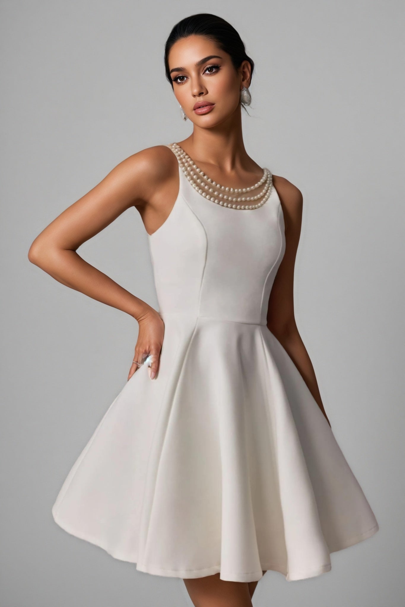 Sabint Pearl Embelished Open Back Mini Dress
