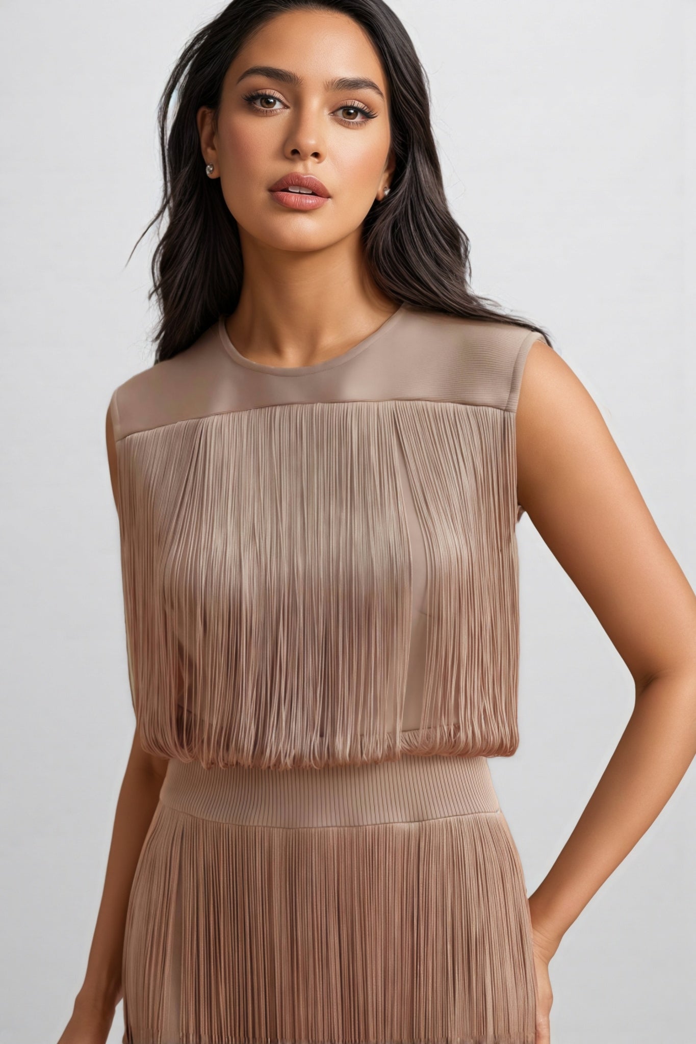 Raenk Sleeveless Fringe Midi Dress