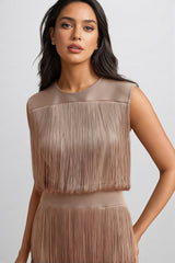 Raenk Sleeveless Fringe Midi Dress