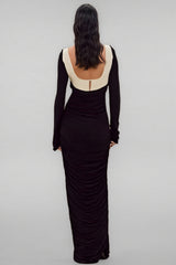 Lolic Long Sleeve Square Collar Ruched Hem Knit Maxi Dress