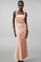 Devin Pink Mesh Panel Ruched Maxi Dress