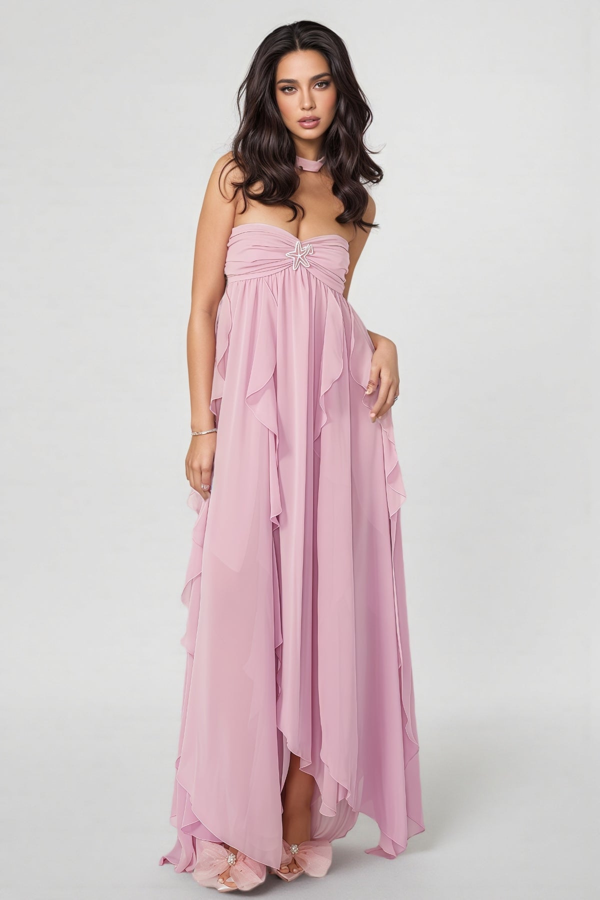 Chic Purple Irregular Ruffled Maxi Dress