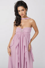 Chic Purple Irregular Ruffled Maxi Dress