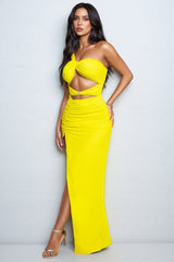 Opal One Shoulder Mesh Slit Maxi Dress