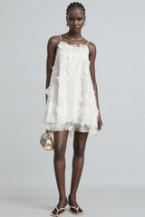 Darirke White Flower Sequin Mesh Mini Dress