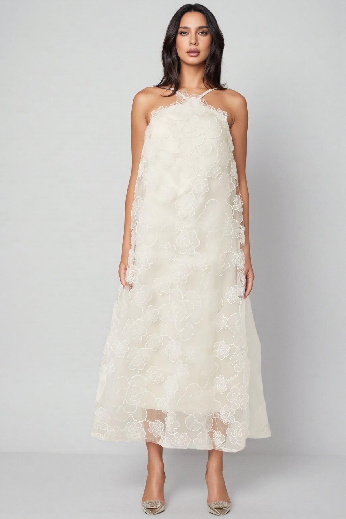 Eamon Neckless Backless Mesh Midi Dress