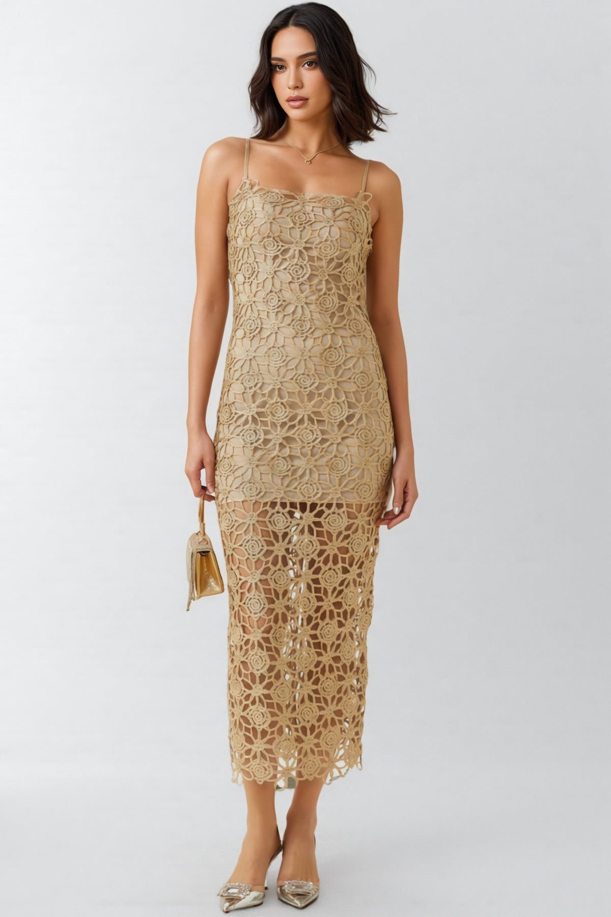 Zephyra Floral Embroidery Midi Dress Set