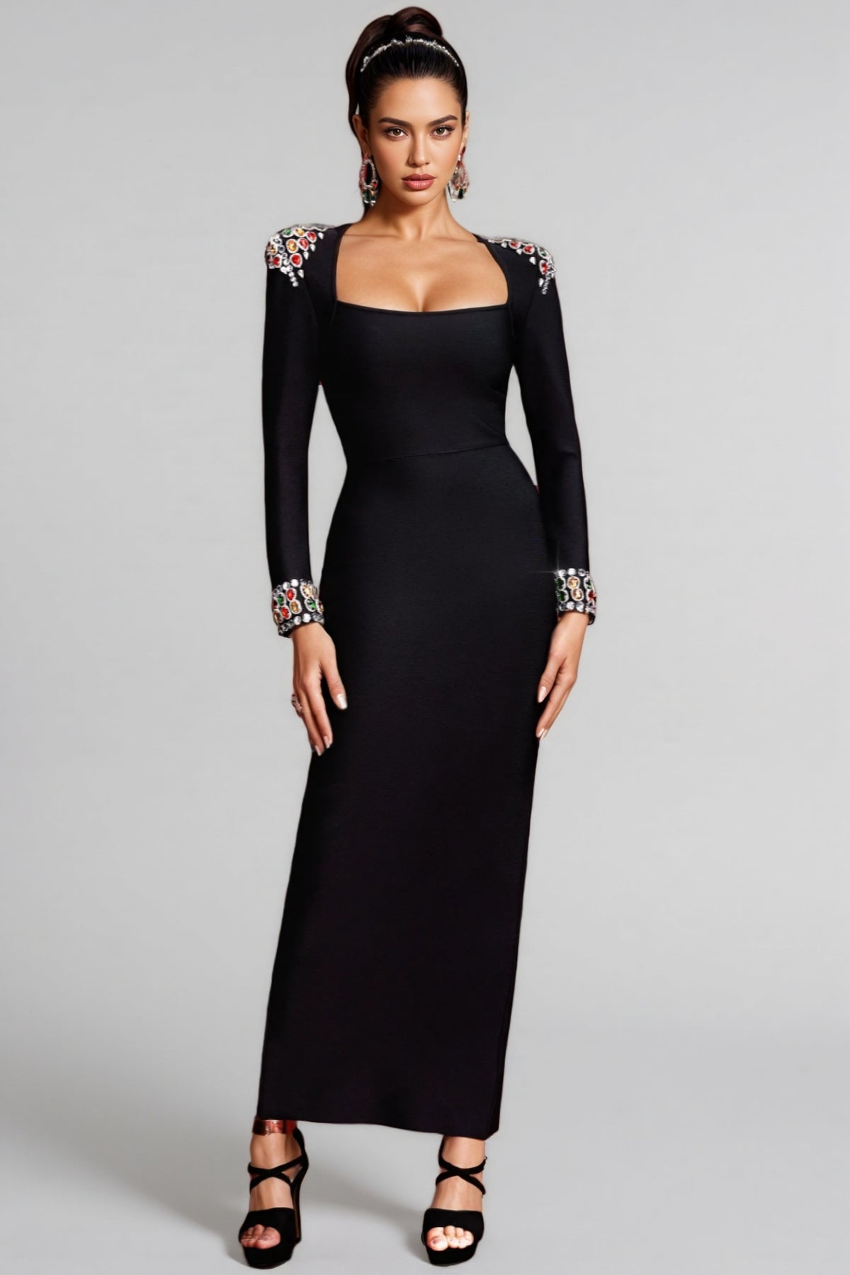 Fayie Rhinestones Bandage Midi Dress