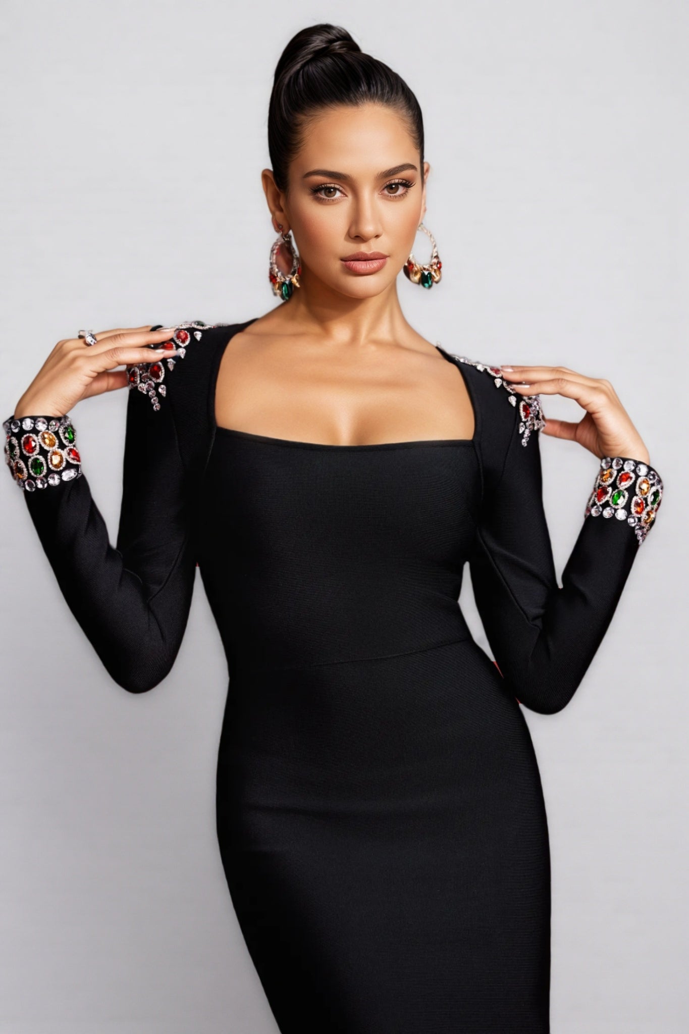 Fayie Rhinestones Bandage Midi Dress