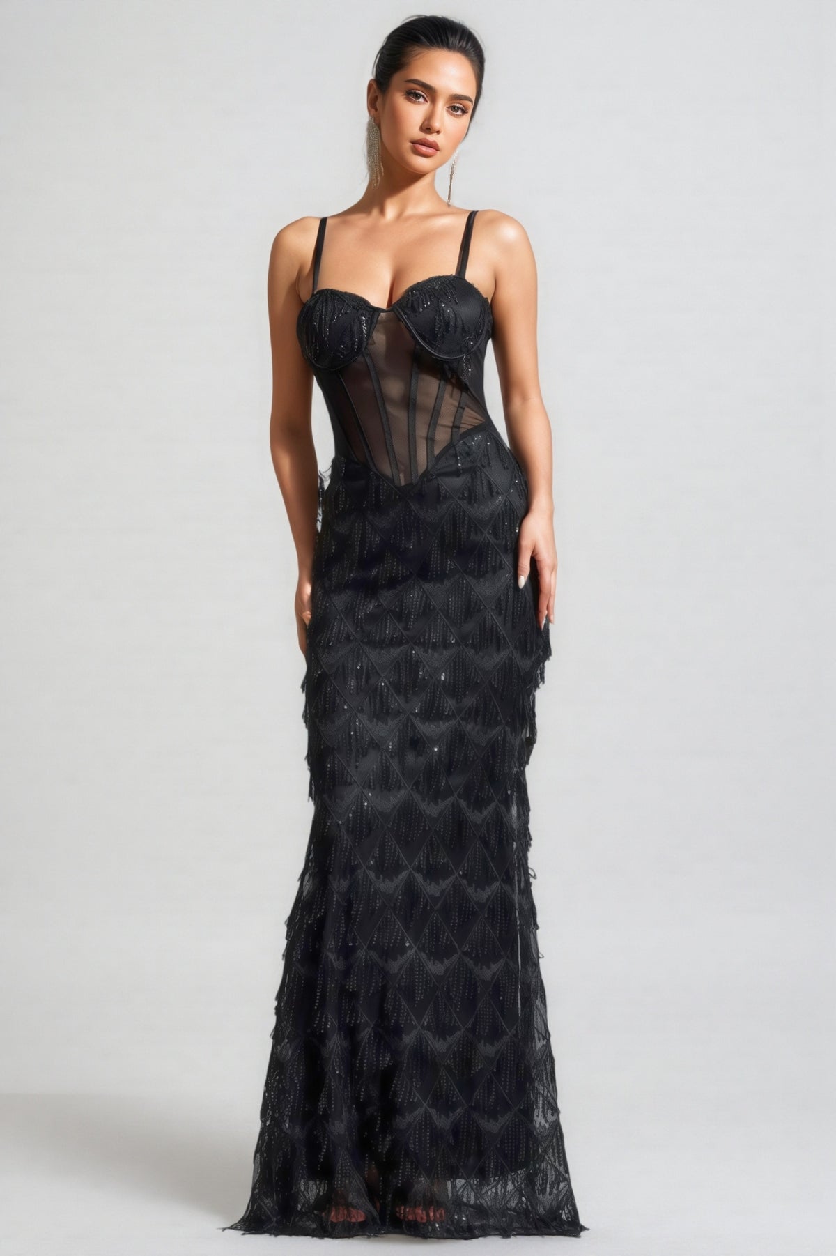 Max Sequin Tassel Neck Maxi Dress