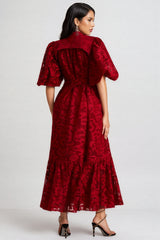 Kale Embroidered Lace Belted Midi Dress