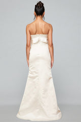 Jiusi White Floral Appliqued Satin Maxi Dress
