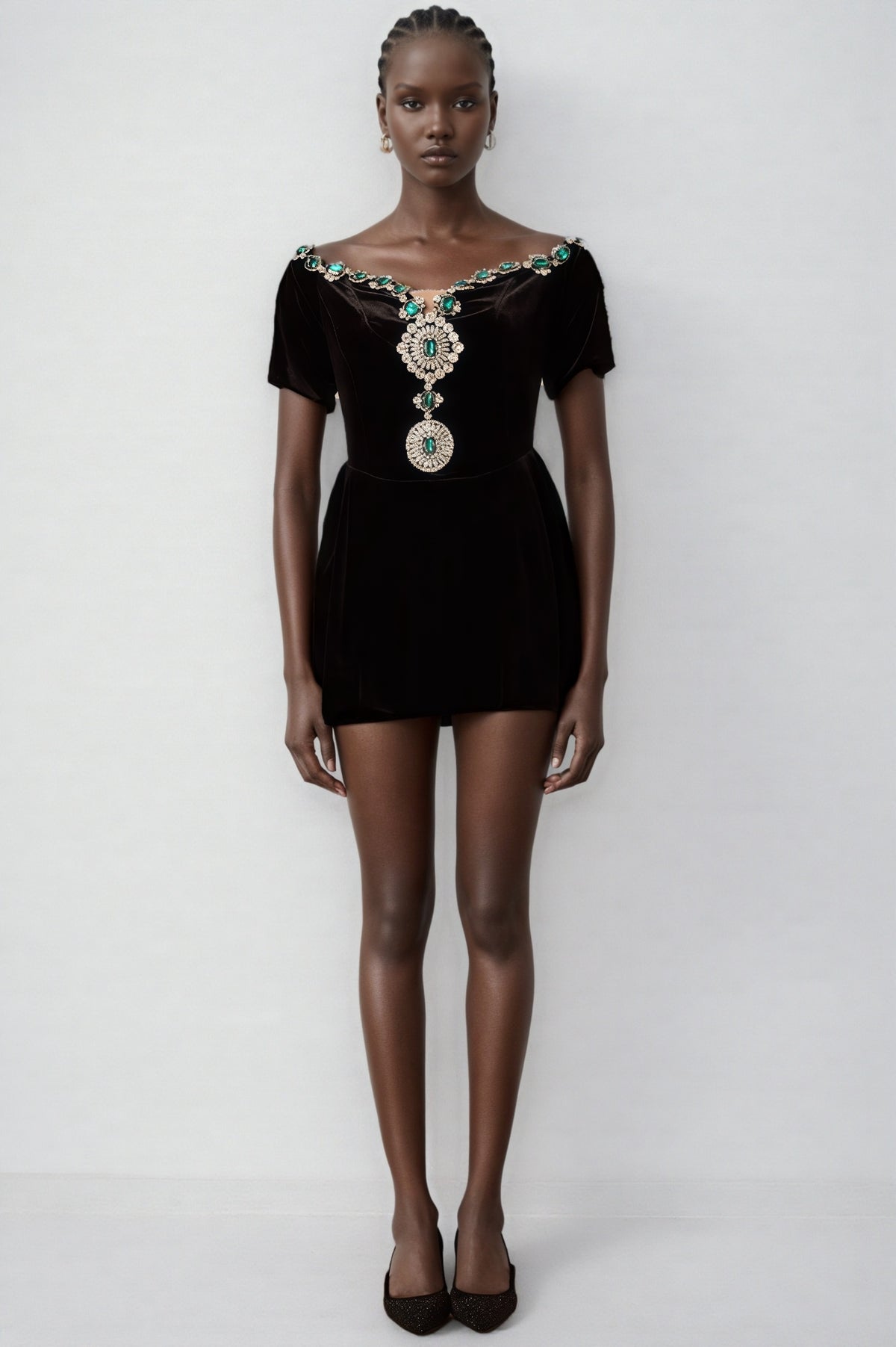 Ivy Black Velvet Embellished Mini Dress