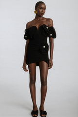 Cassia Black Floral Embroidered Mini Dress