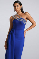 Sorenk One Shoulder Diamond Bandage Maxi Dress