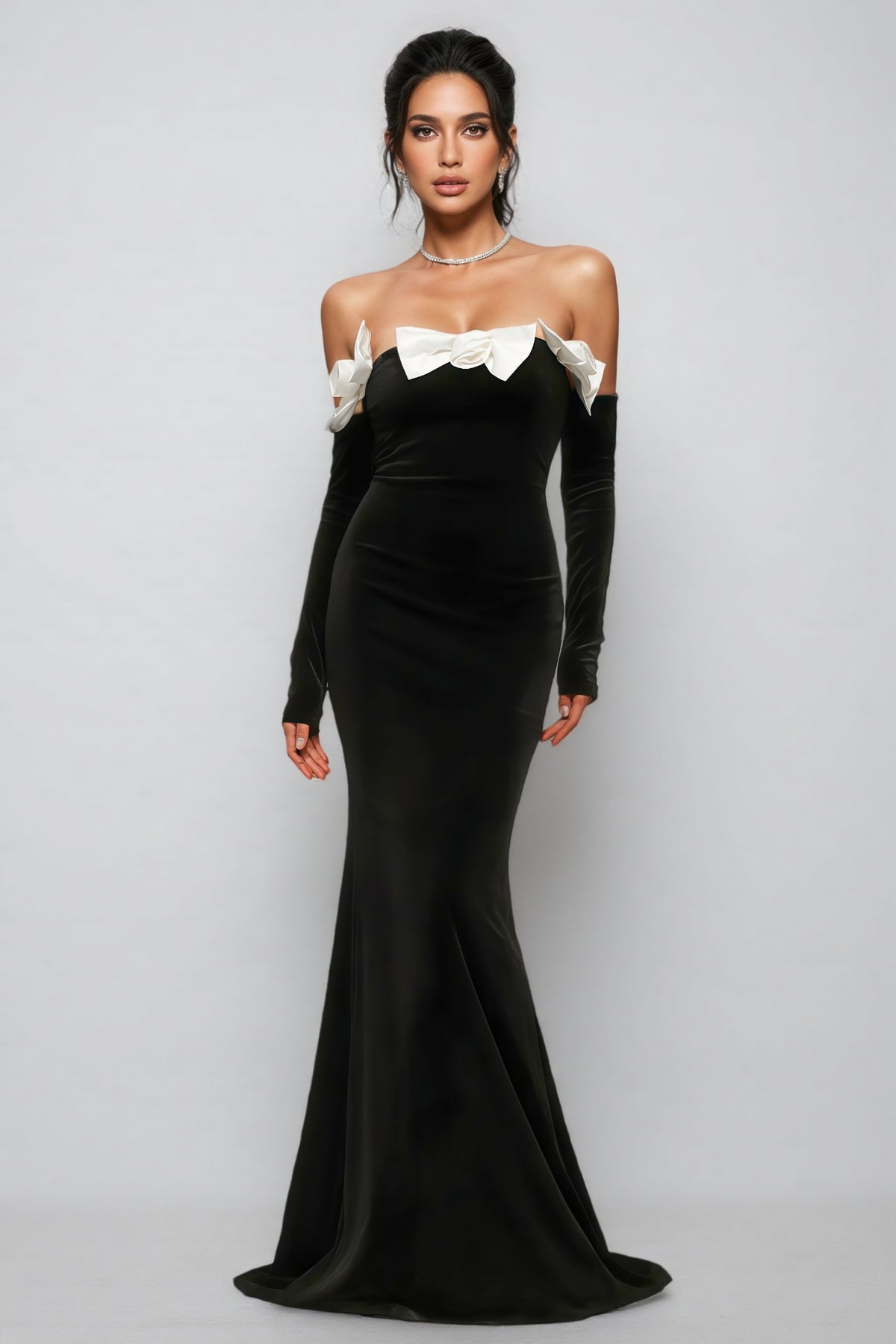 Eira Velvet Strapless with Bow Maxi Dress