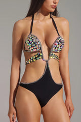 Whitaker Halter Diamond Hollow Out Swimsuit