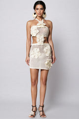 Olive Hollow Out Flowers Sleeveless Mini Dress