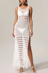 Tinnie Sleeveless Hollow Out High Slit Tassels Maxi Dress