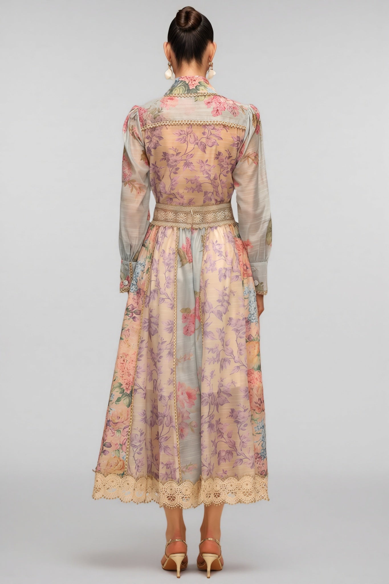 Judy Long Sleeve Floral Printed Lace Two-Piece Set