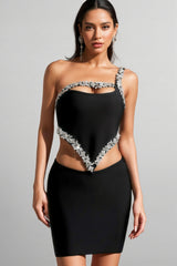 Wade Black Diamante Mini Dress
