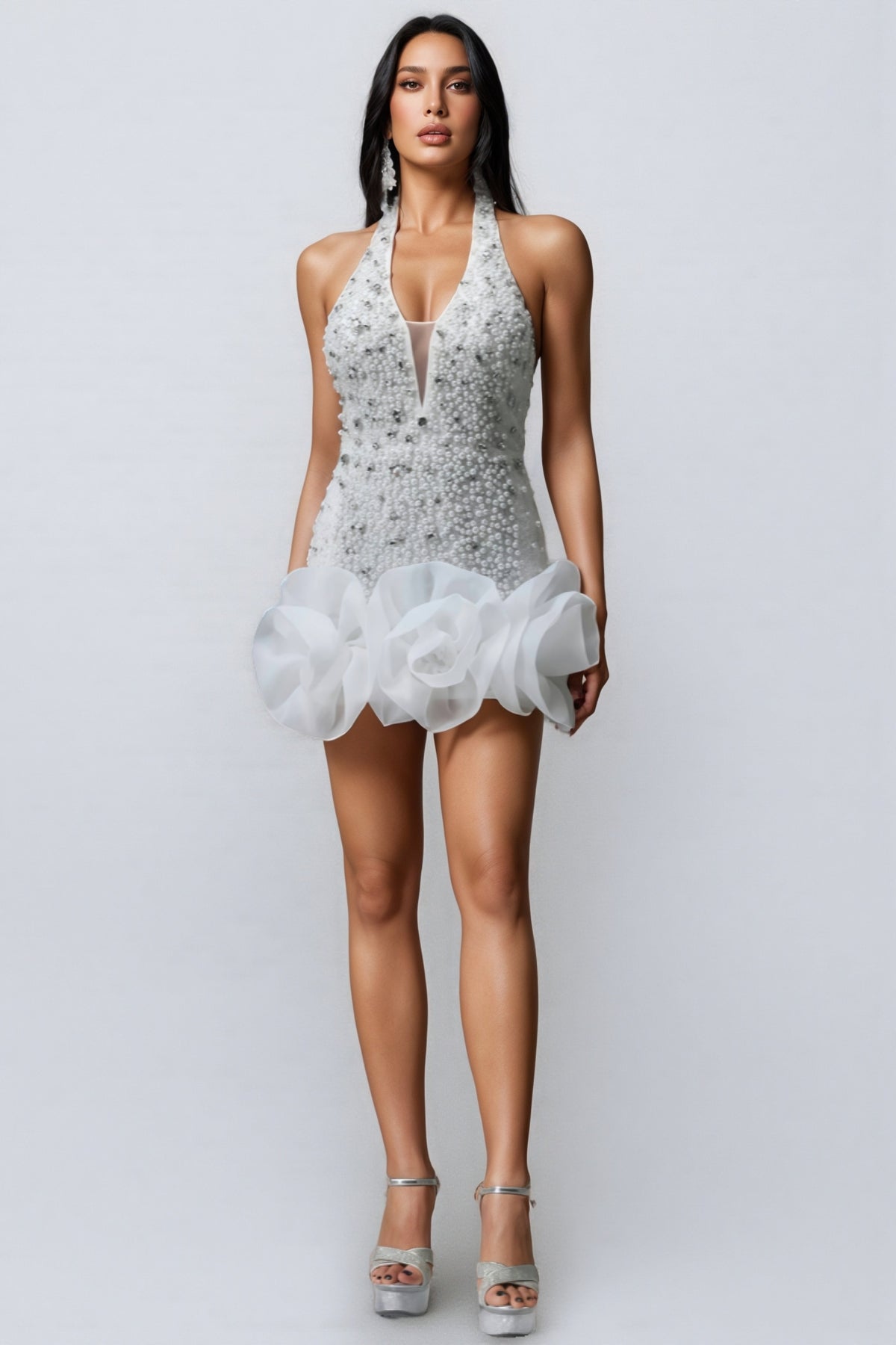 Ilor V-neck Diamond Flowers Mini Dress
