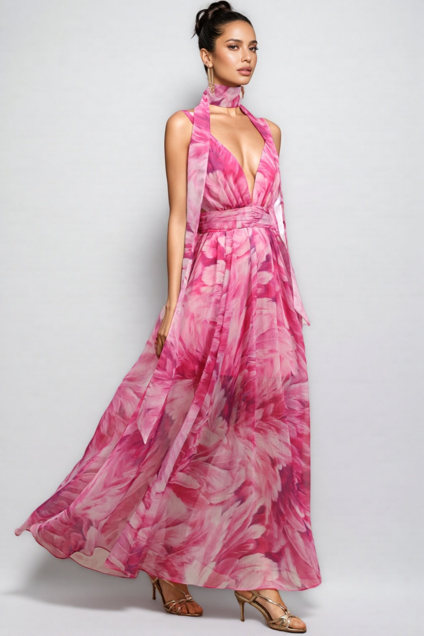 Tereza Halter Printed Streamer Maxi Dress