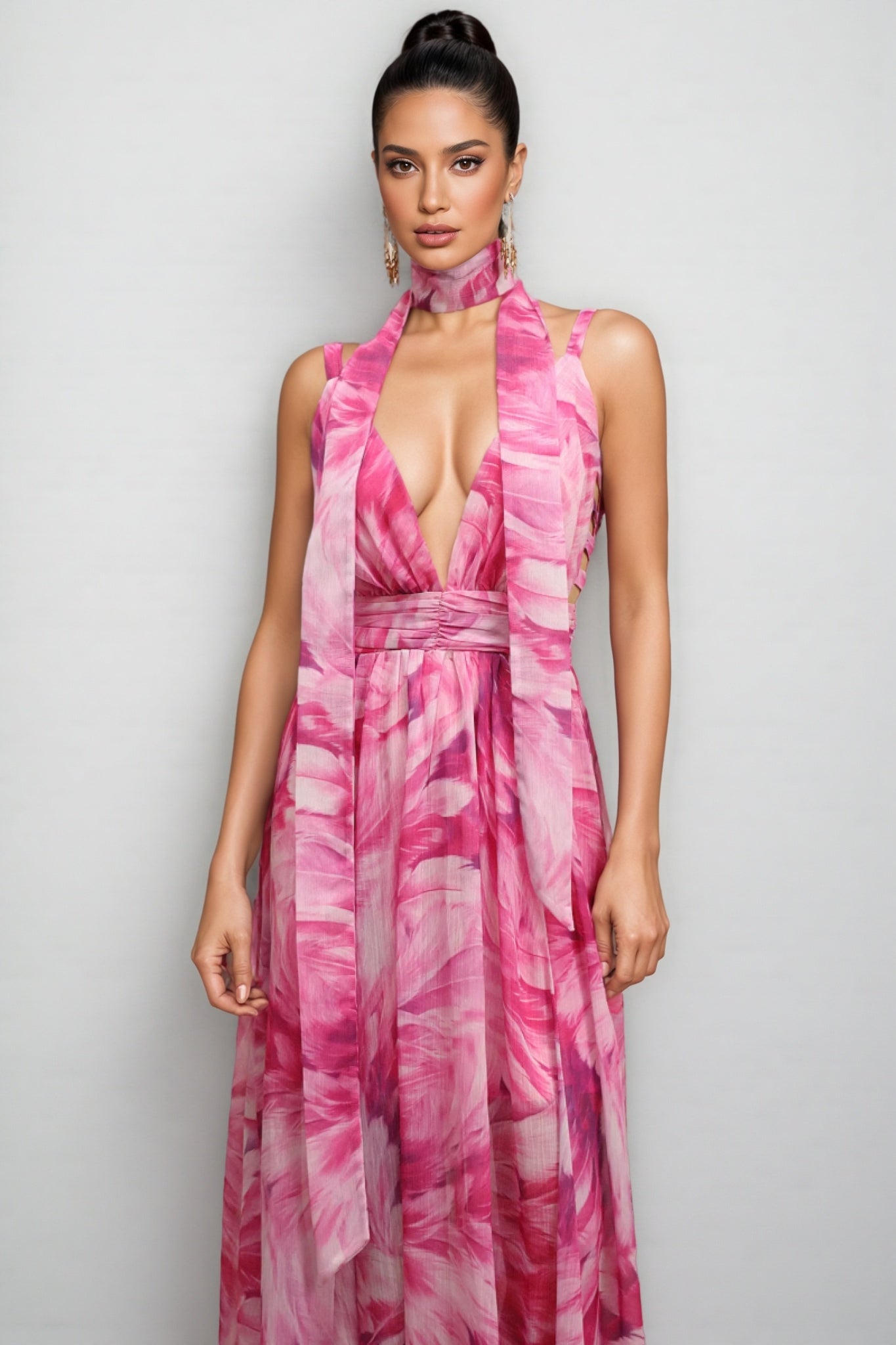 Tereza Halter Printed Streamer Maxi Dress