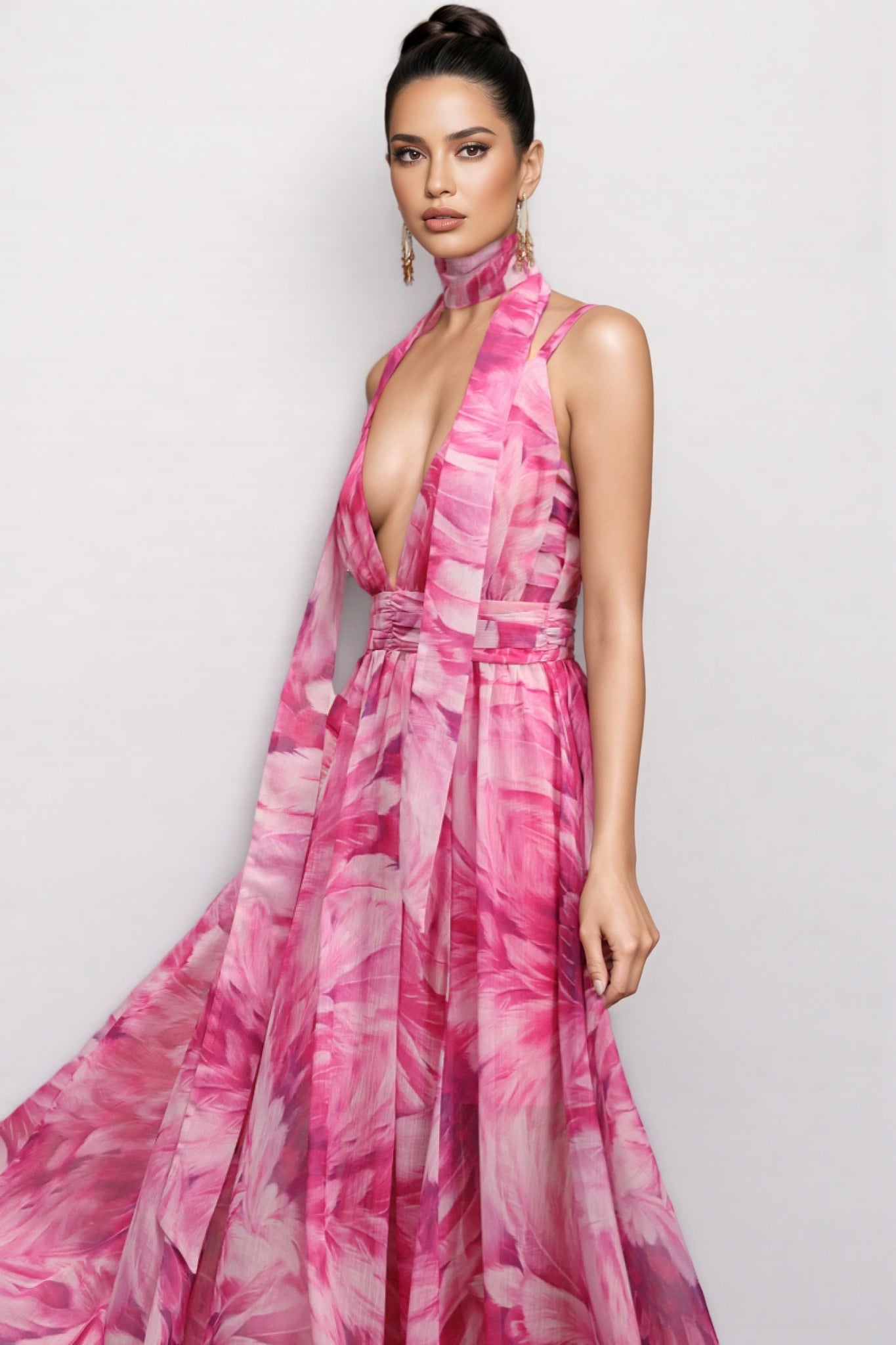 Tereza Halter Printed Streamer Maxi Dress