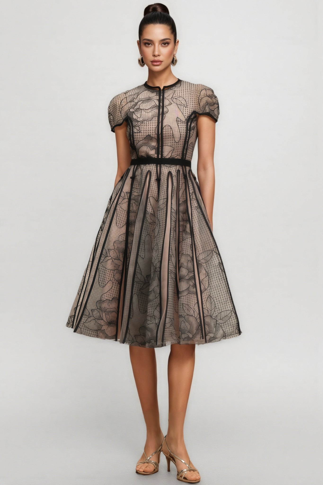 Hermione Short Sleeves Jacquard Midi Dress