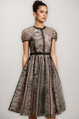 Hermione Short Sleeves Jacquard Midi Dress