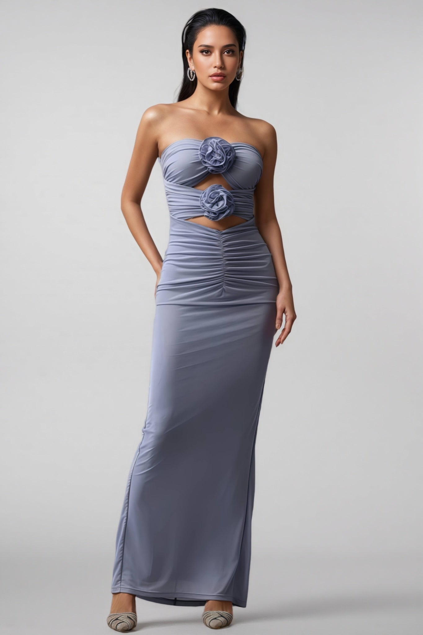 Wynik Flowers Hollow Strapless Slim Maxi Dress