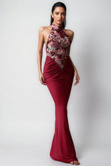 Lorrlf Flowers Sequins Slim Maxi Dress