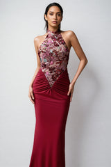 Lorrlf Flowers Sequins Slim Maxi Dress