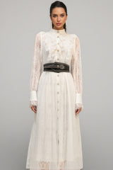 Starsha Long Sleeves Folds Lace Midi Dress