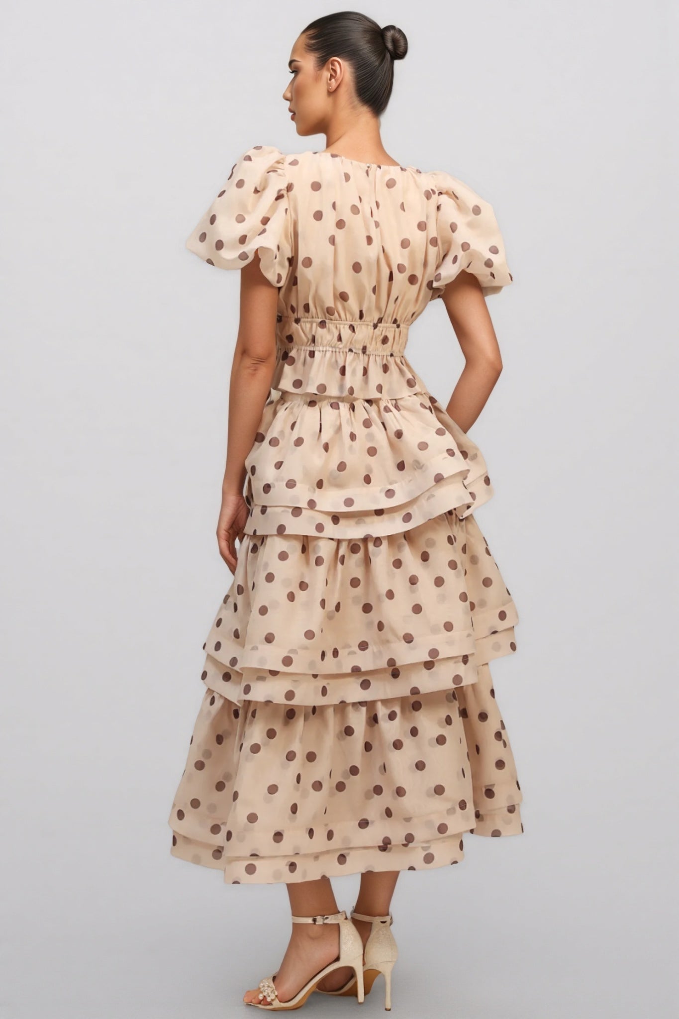 Margaux Puff Sleeves Dot Printed Maxi Dress Set