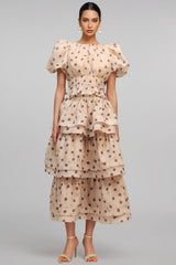 Margaux Puff Sleeves Dot Printed Maxi Dress Set