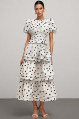 Willa White Puff Sleeves Printed Maxi Dress Set